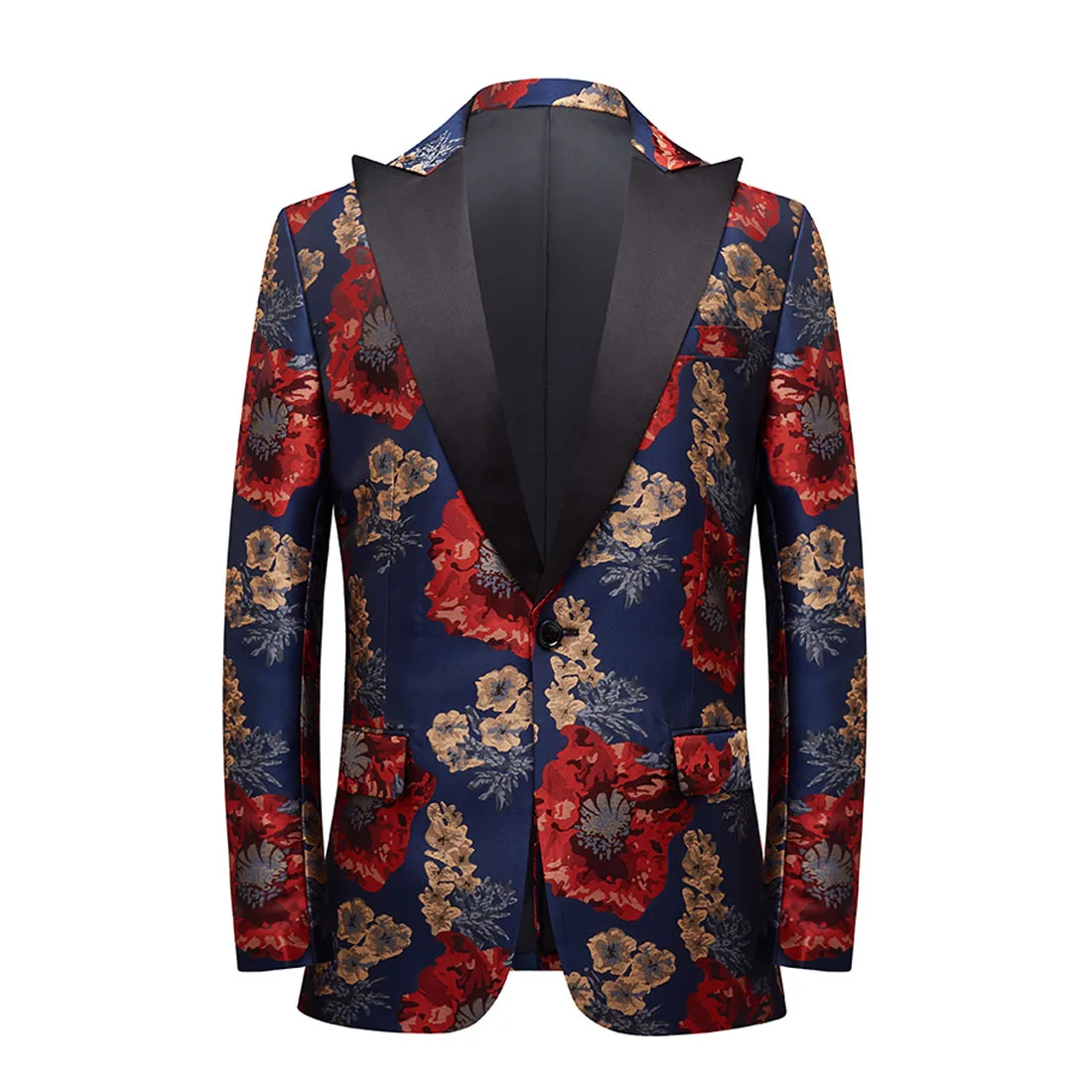 

Men Floral Jacquard Blazer Banquet Flower Suit Jackets British Style Fashion Wedding Prom Tuxedo Suit Coat Slim Fit Plus Size