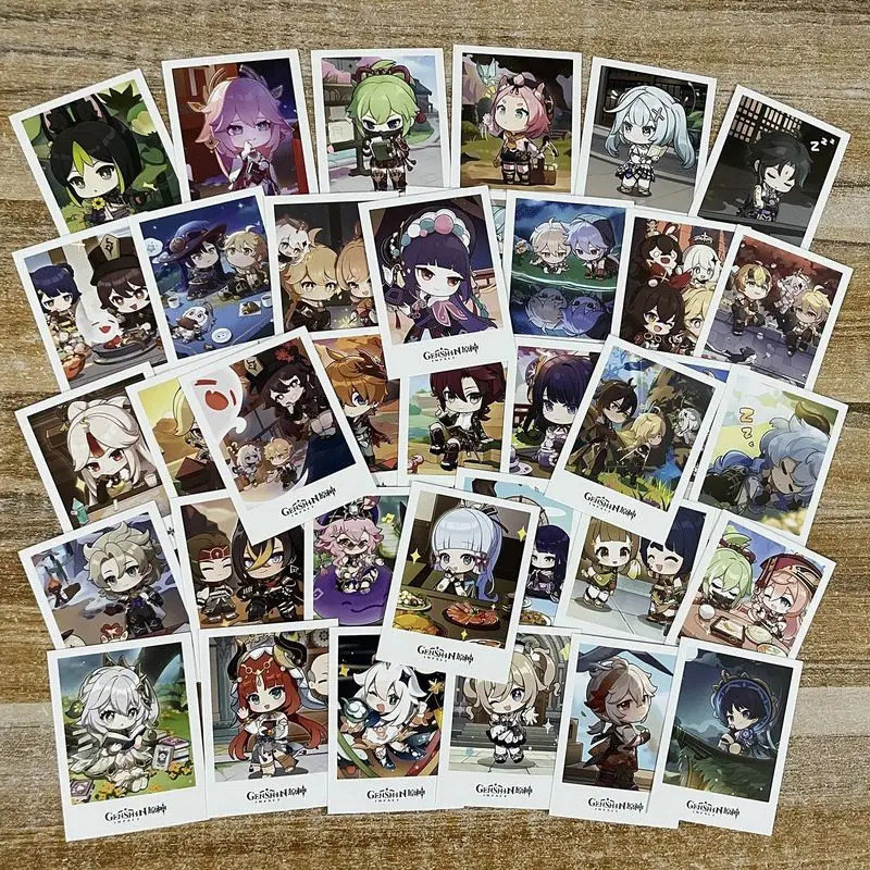 40pcs Q Version Genshin Impact Exquisite Lomo Card Funina Gan Yu Anime Peripherals Cartoon Message Greeting Card Birthday Gifts