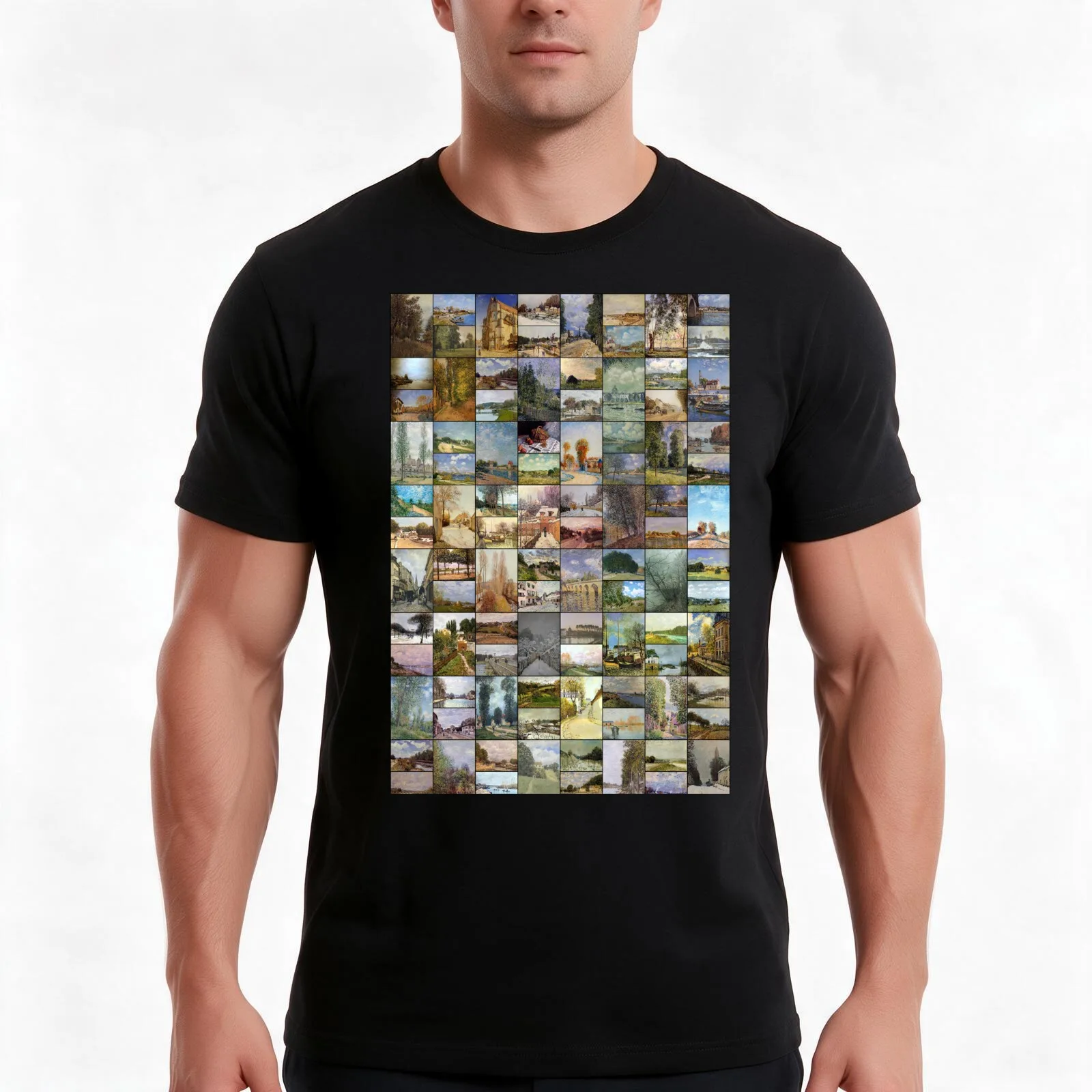 Alfred Sisley T-Shirt, Summer Casual Cotton Tee, Oversized Streetwear Tops, Vintage Graphic Print, Loose Fit Short Sleeve