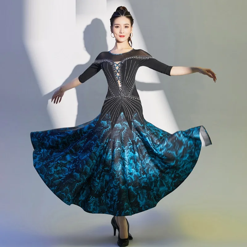 

X081 Modern Dance Dress Women's Ballroom Dancing Suit Latin Dance Waltz Ballroom Dance Square Dance Diamond Rhinestones Suit