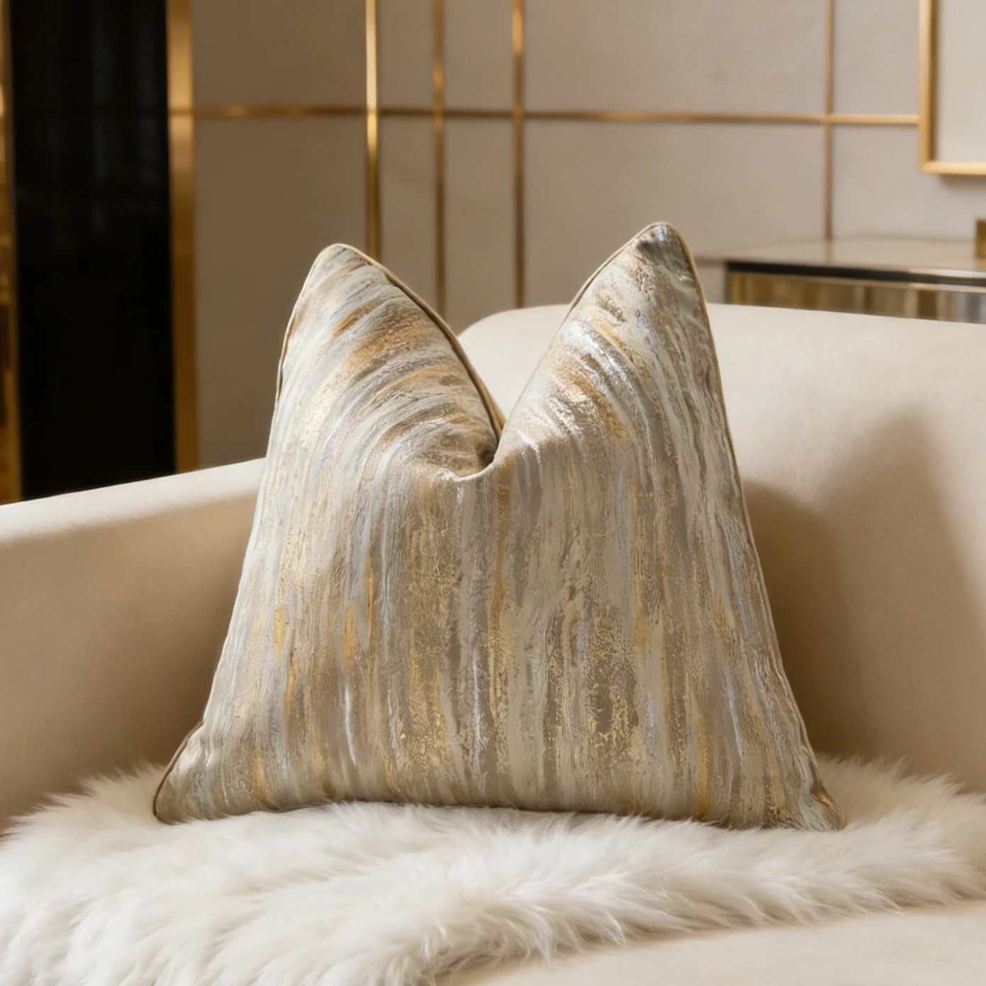 1 Stück Luxuriöser Jacquard-Kissenbezug, gestreifter dekorativer Kissenbezug 45*45 50*50 30*50, hochwertiges Design, goldener Kissenbezug für Sofa