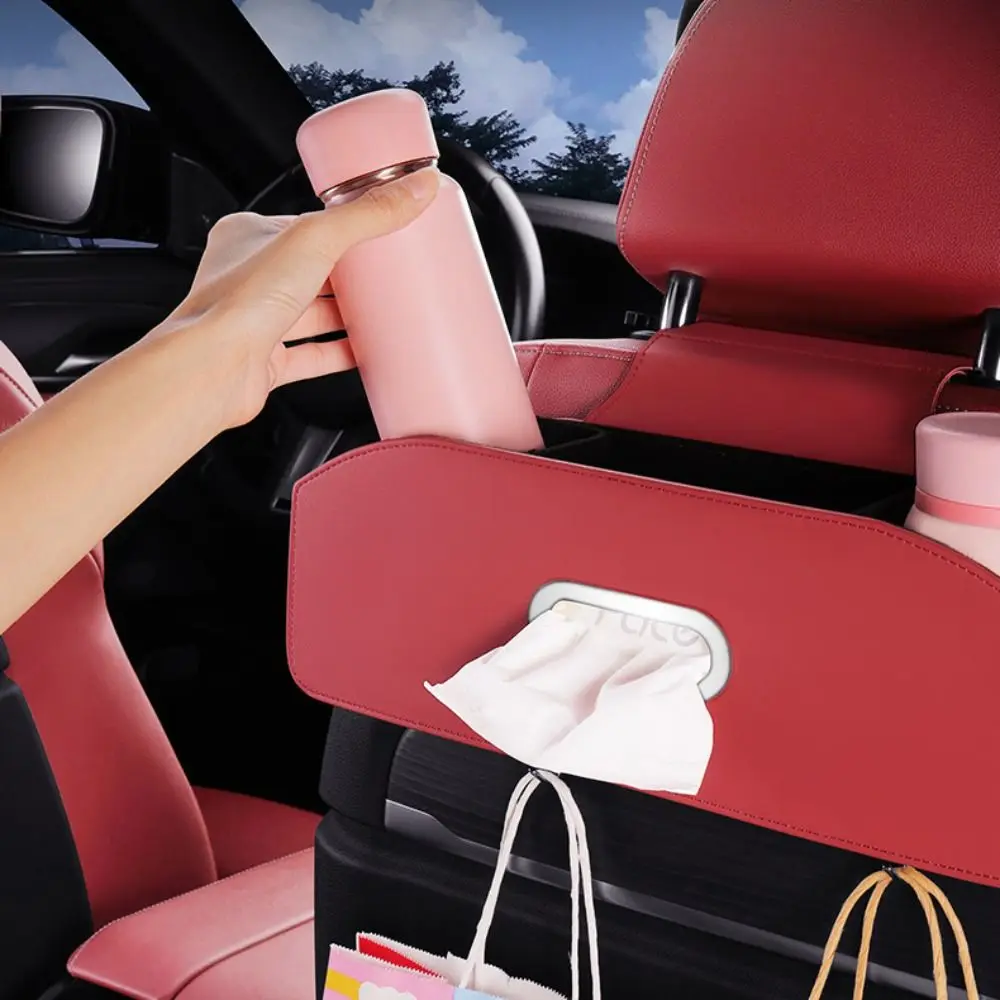 

Partition Design Car Headrest Backseat Organizer Non-slip Space Saving Car Drink Cup Holder Universal Leather Vehicle Tissue Box
