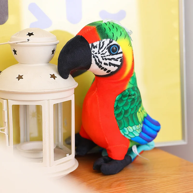 25cm Sitting Parrot Bird Doll Stuffed Red Yellow Blue Green White Black Simulation Animal Plushie Decoration Companion Gift