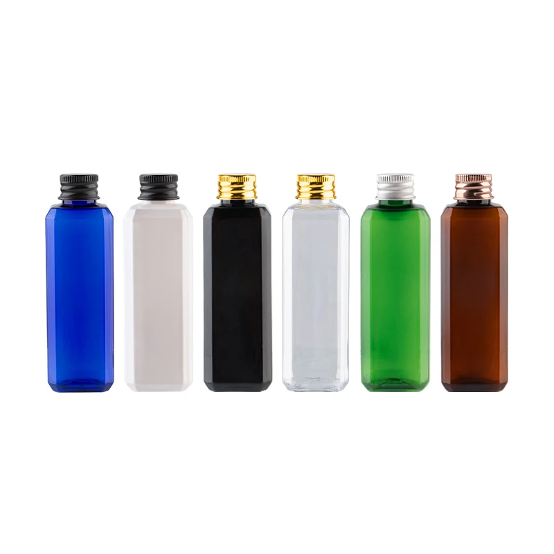 50ml 100ml X 50PC Square Plastic Bottle With Aluminum Cap 100CC Shampoo Water Packaging Bottle Oil Cosmetic Container Liquid