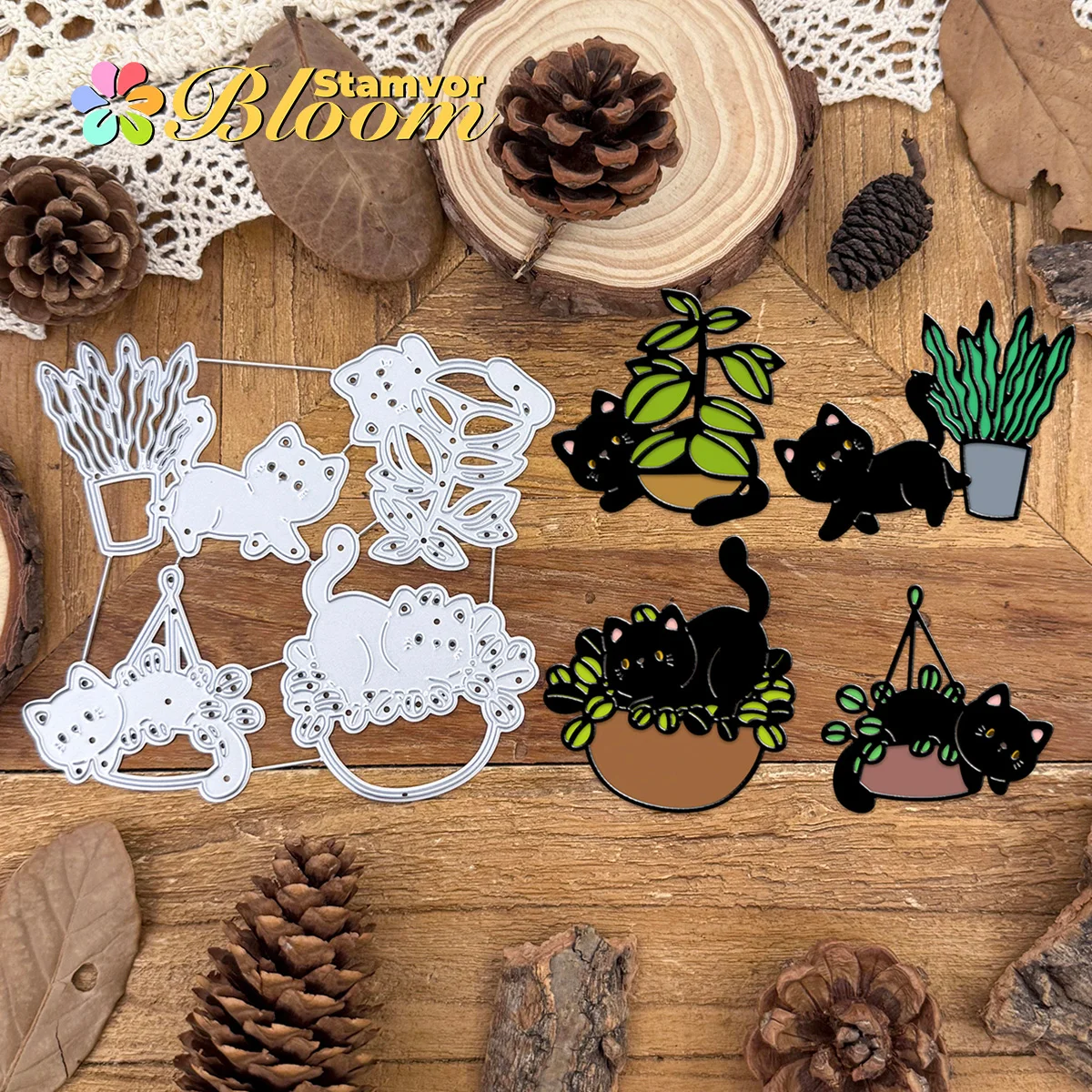 Original schöne lustige Ctas mit Topfpflanzen Metall-Stanzformen Scrapbooking dekorative Prägung