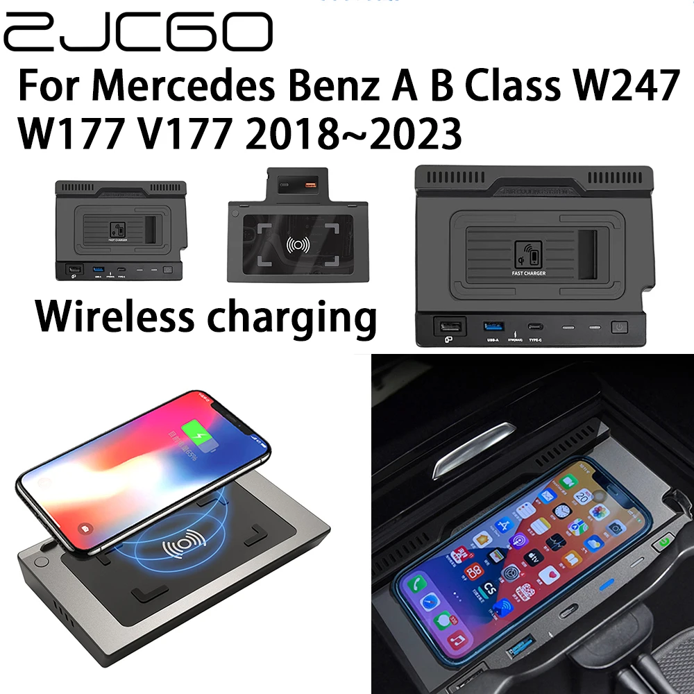 

ZJCGO 15W Car QI Mobile Phone Fast Charging Wireless Charger for Mercedes Benz A B Class W247 W177 V177 2018 2019 2020 2021 2022