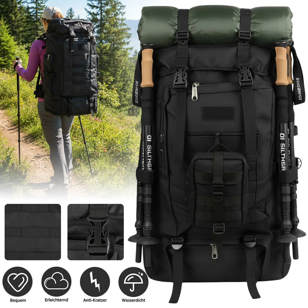 Sac de montagne respirant de grande capacité de 100 L, extensible jusqu'à 100 litres, très apprécié des amateurs de plein air des deux sexes.