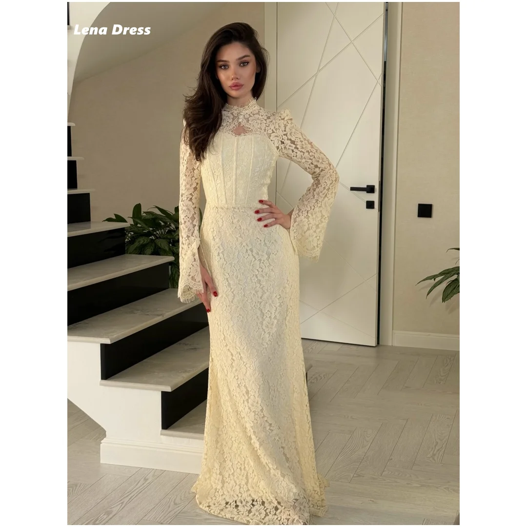 

Lena Embroidered Lace Elegant Evening Dresses for Woman Party Customized Long Sleeves Fish Tail Prom Luxury Dresses Ball Gowns
