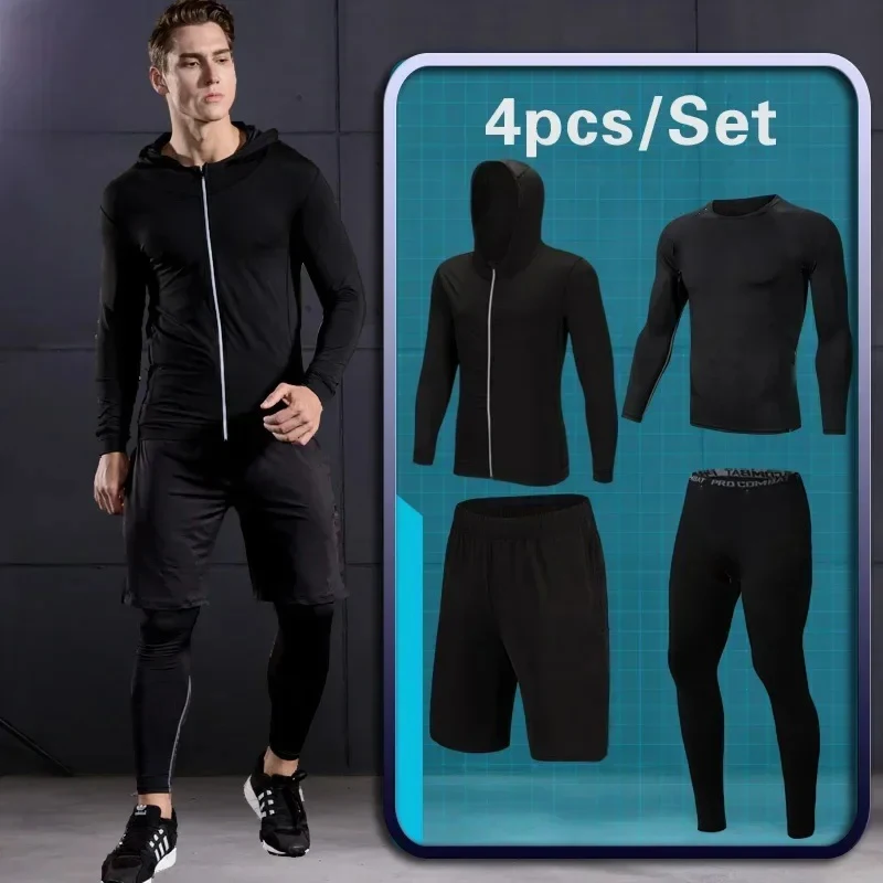 

Black Men Suits Compression Shirts Leggings Elasticity Fitness Gym Running Breathable Quick Dry Rashguard Men Sets 3-6 Pcs Set