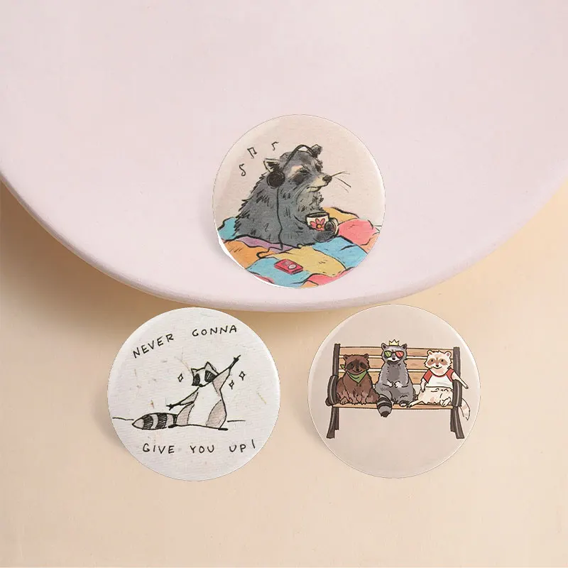 Raccoon Bench Hanging Out Pin, Funny Animal Brooch With Three Cool Raccoons For Streetwear And Backpack Decoration Style