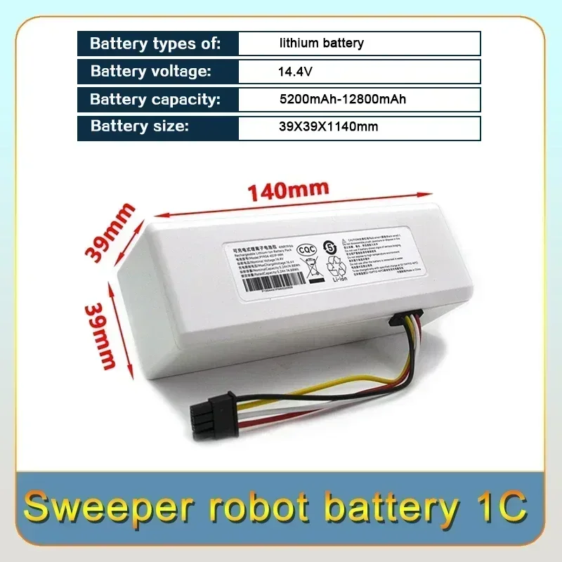 14.4V 5200mAh--12800mAh Robot Vacuum Cleaner 1C Battery for Xiaomi Mijia 1C STYTJ01ZHM Robot Vacuum Mop Cleaner