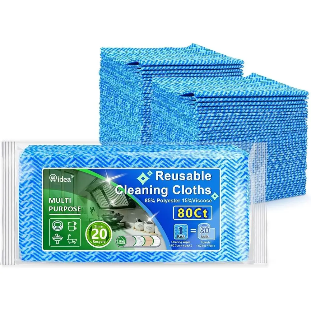 

Reusable Multi-Purpose Cleaning Cloths, 80-Count Pack, 12x24 Inch Domestic Wipes