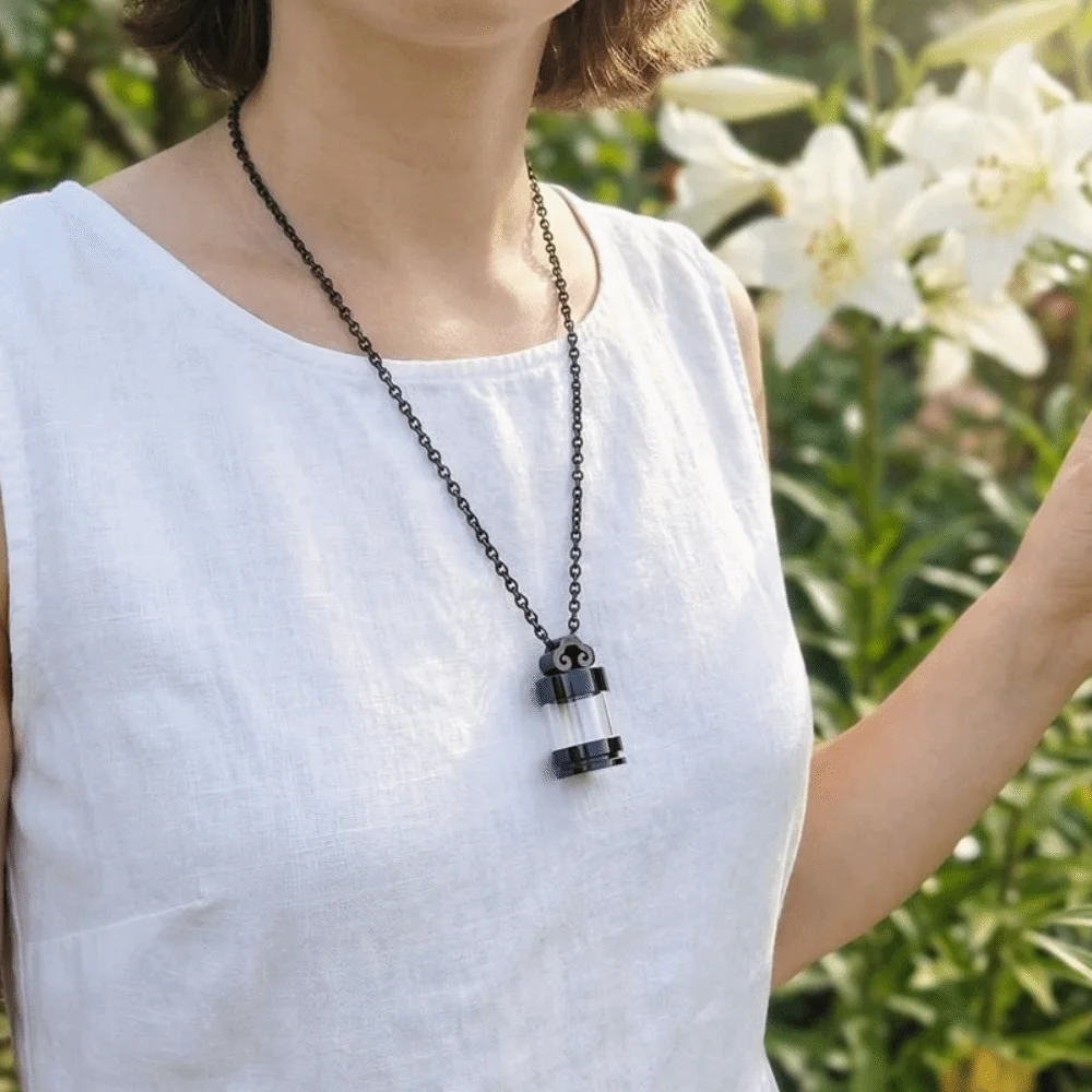 Transparent Pet Urn Ashes Necklace Hollow Fillable Decorative Keepsake Pendants Steel Chain Pet Ashes Bottle Memorial Gift