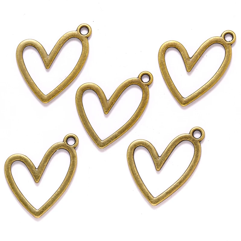 15pcs 5Color Oblique Hollow heart shaped Charm For Bracelet earring necklace Pendant DIY Jewelry Accessories Making 25*21mm A134