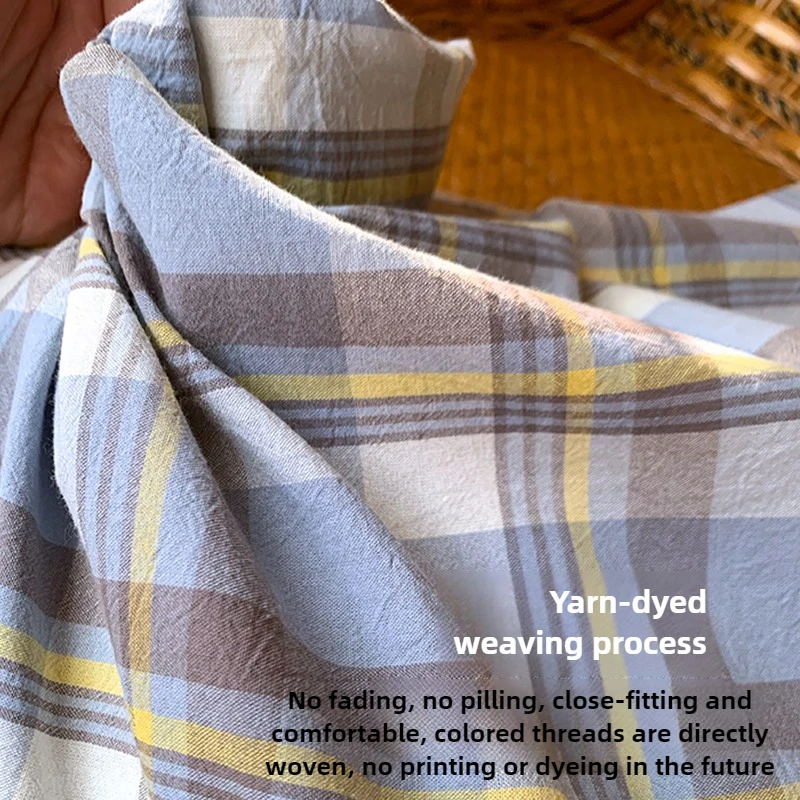 100% Cotton Washed Plaid Fabric Soft Skin-friendlyby The Meter for Bedding Sofa Quilt Cover DIY Sewing Thin Cloth Orange Green