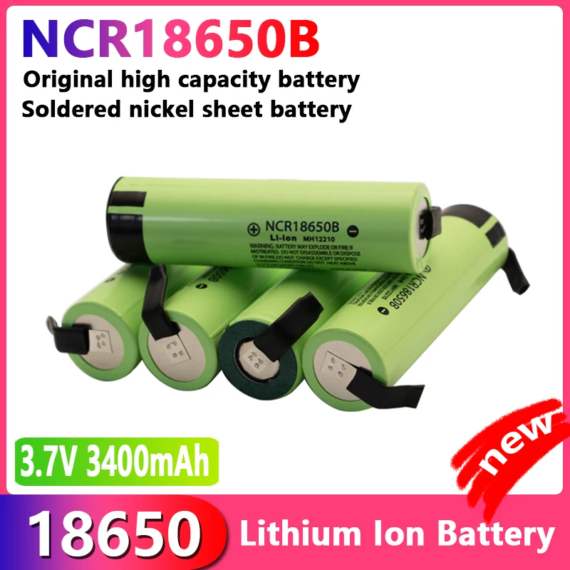 100% original high current 18650 3.7V 3400mah NCR18650B DIY welded nickel sheet lithium-ion rechargeable battery+free shipping