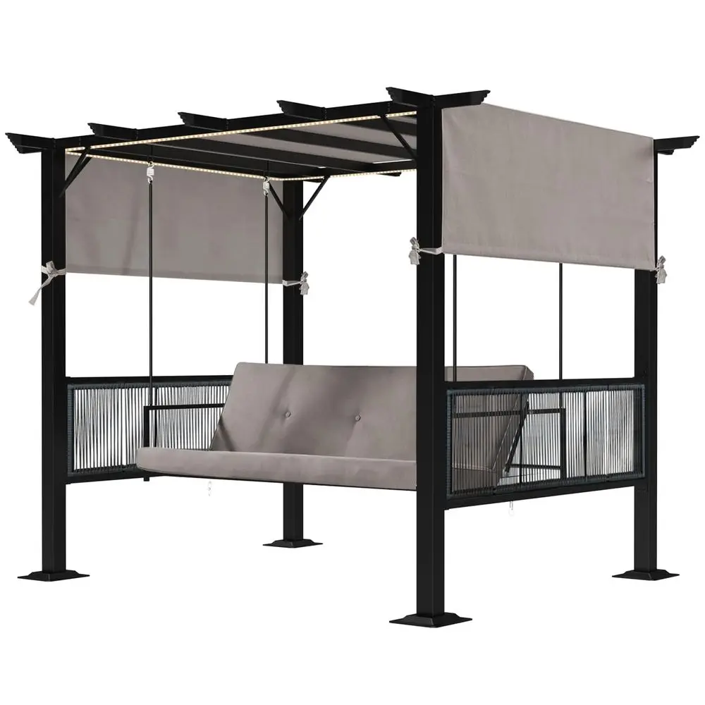 Swing with LED Lights amp Adjustable Canopy, 1000Lbs 2 in 1 Outdoor Metal Pergola Swing, 3Seat Heavy Duty Patio Swing Bench wit