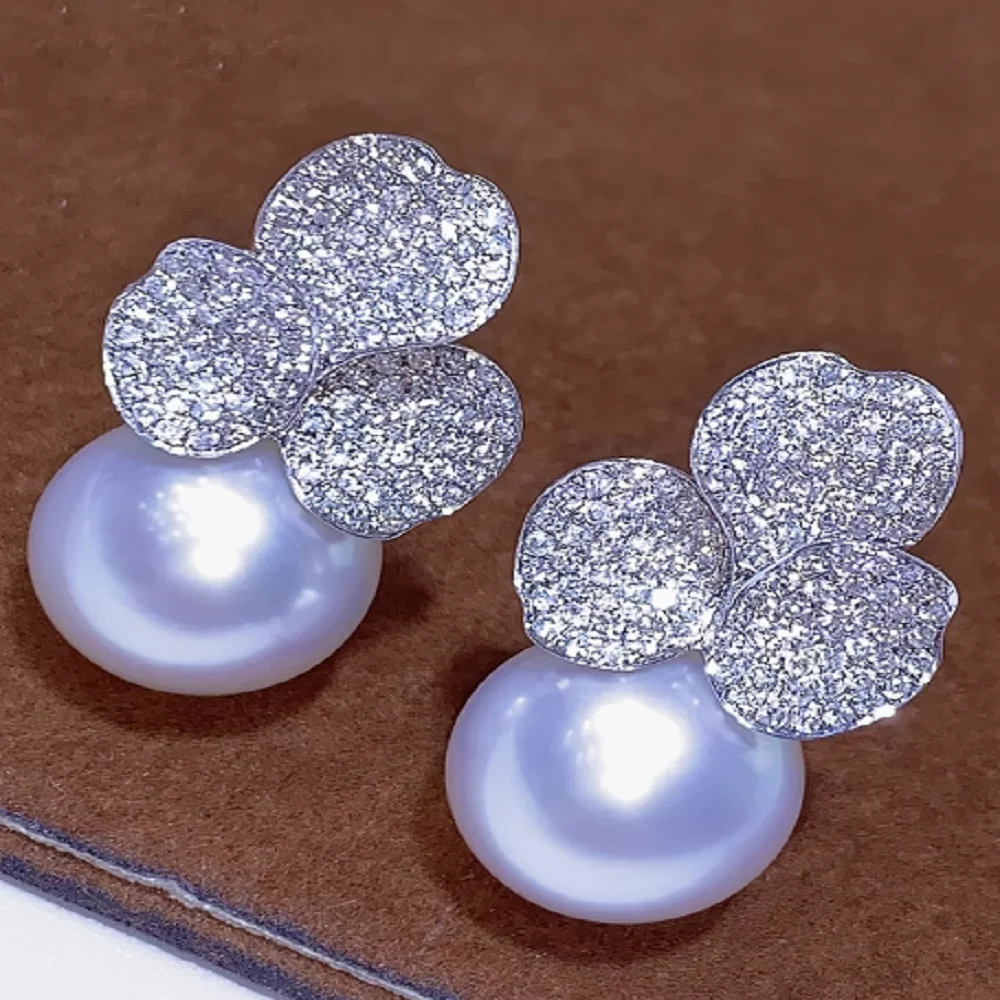 

Beautiful natural South Sea pearl earrings AAAA9-10mm 10-11mm round pearl earrings 18K/AU750 gold