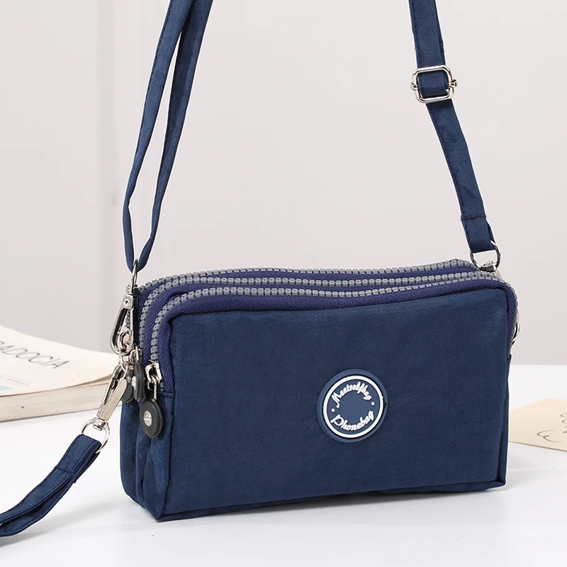Fashion pure color three zipper large capacity women's shoulder bag portable popular zipper coin purse mobile phone wallet