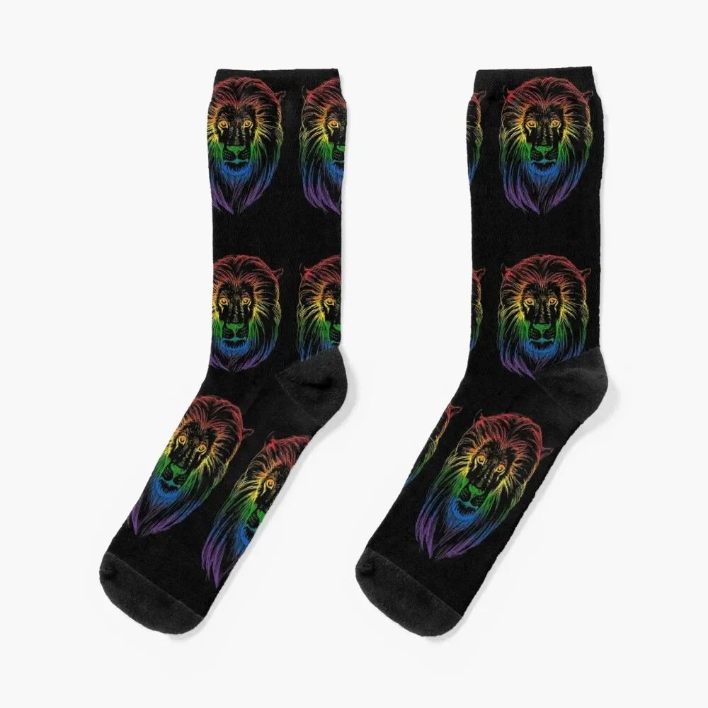 Rainbow Lion Art Socks colored custom sports hockey Socks For Man Women's