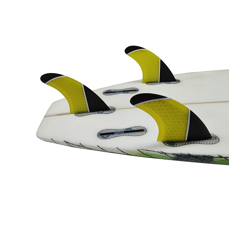 Surf Fins Double Tabs 2 Fins PM-M Yellow/Grey/Blue Color Tri fin set Fiberglass Honeycomb tri fins YEPSUEP surfboard fins