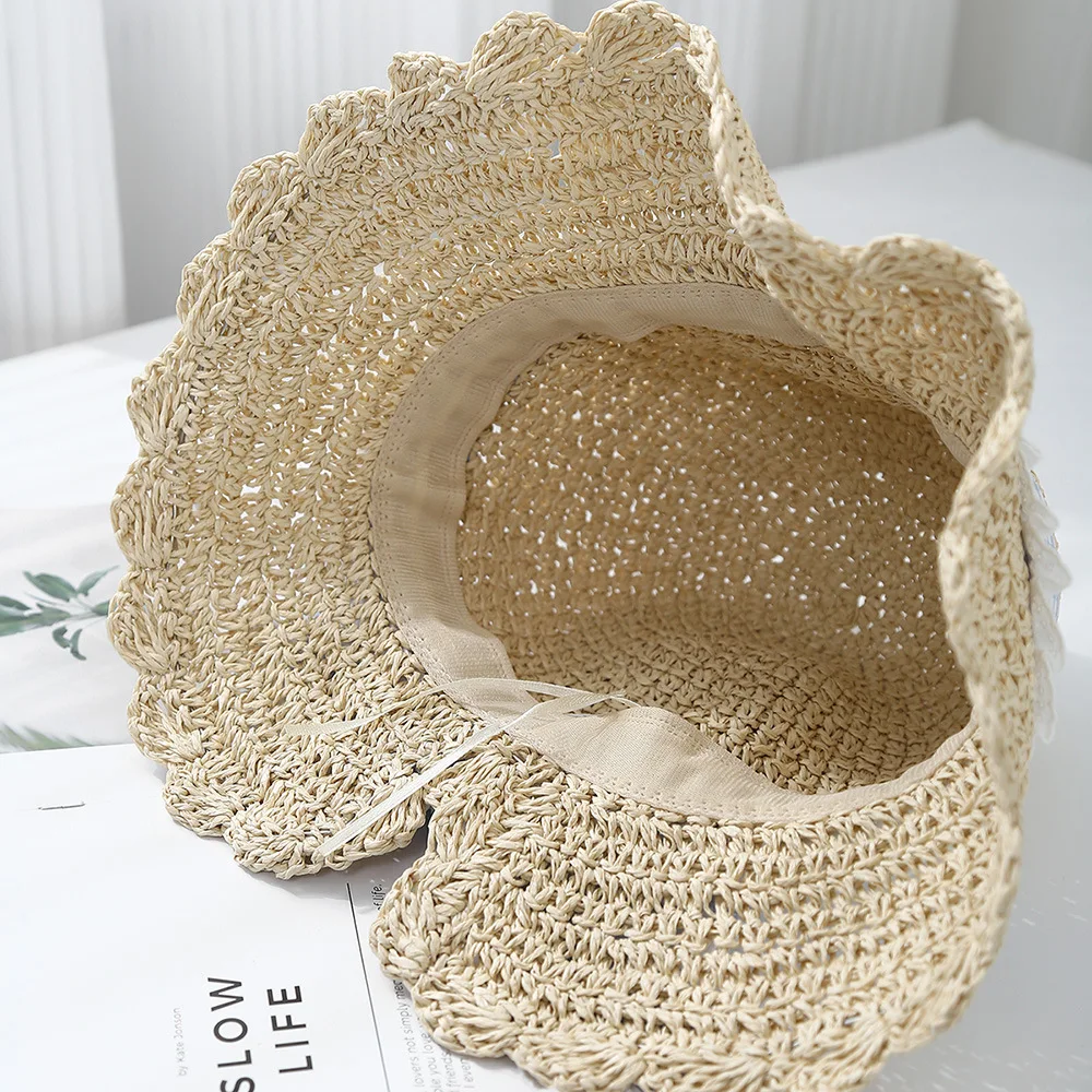 태양 모자 여성용 여름 모자 소녀 달콤한 활 격자 무늬 리본 비치 액세서리 한국어 접이식 해변 휴가 Sunhat 버킷 모자