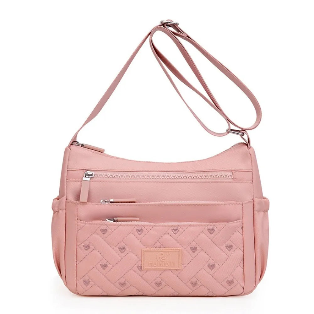 

Embroidered Nylon Crossbody Bag Multi-layer Solid Color Shoulder Bag Handbag Love Heart Pattern Woman Messenger Bag Daily