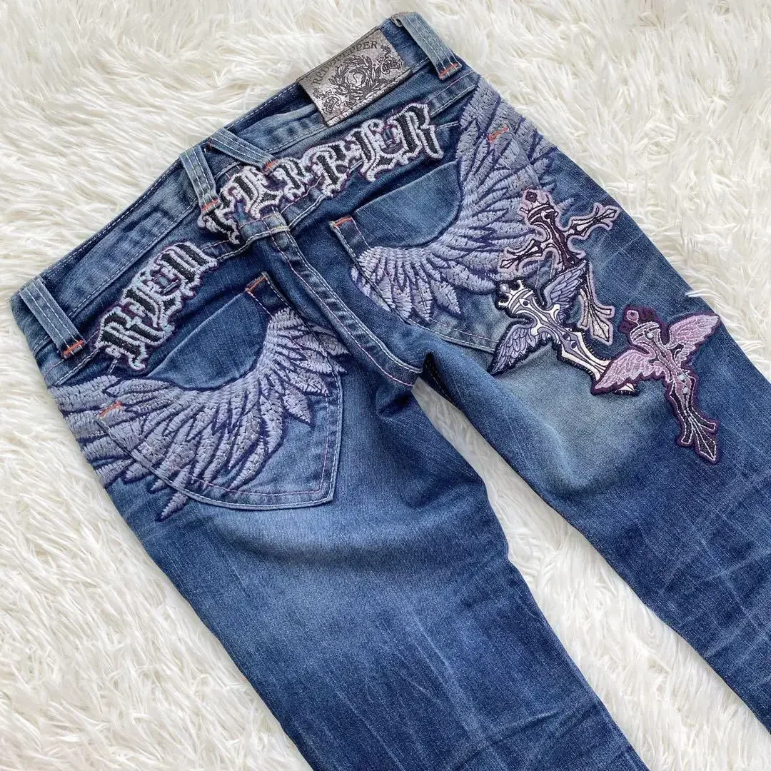 

Retro Men and Women Suitable for Loose Harajuku Y2k Jeans Blue Jeans for Women 2025 New Large-size Wing Embroidered Jeans Street