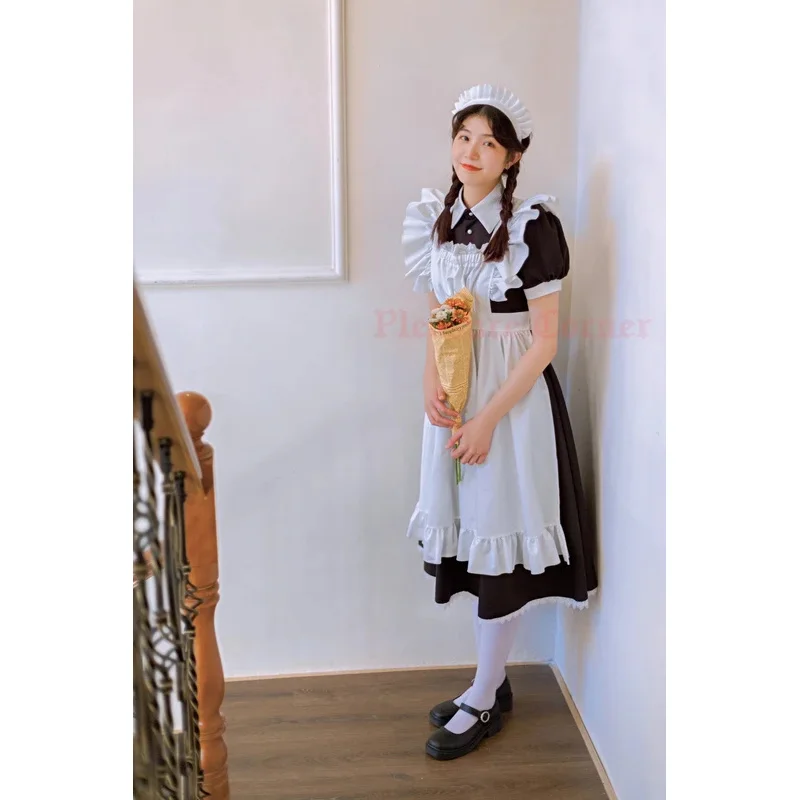 

2025 12, 2021, униформа для косплея, милое платье Лолиты для кафе, черно-белая традиционная длинная юбка, наряды горничной