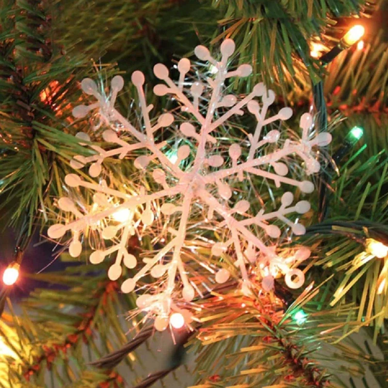 30Pcs Plastic White Snowflakes Christmas Ornaments Xmas Tree Hanging Pendant Artificial Glitter Snow Flake DIY Wreath Decoration