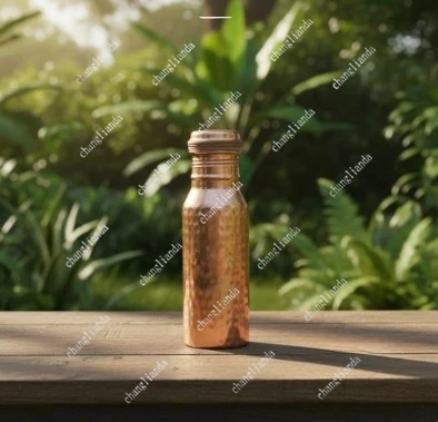 Pure Copper Handmade Water Bottle Metal Canteen Vessel for Yoga Outdoor Sports