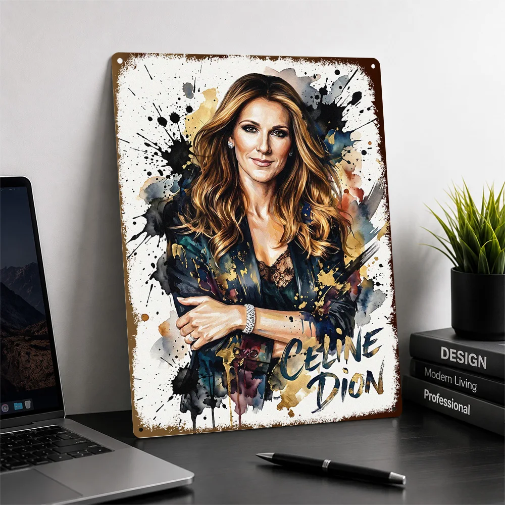 Celine Dion Watercolor Portrait Printed Poster Personalized Aluminum Metal Sign Chart Topper Style Wall Art Audio Corner Decor