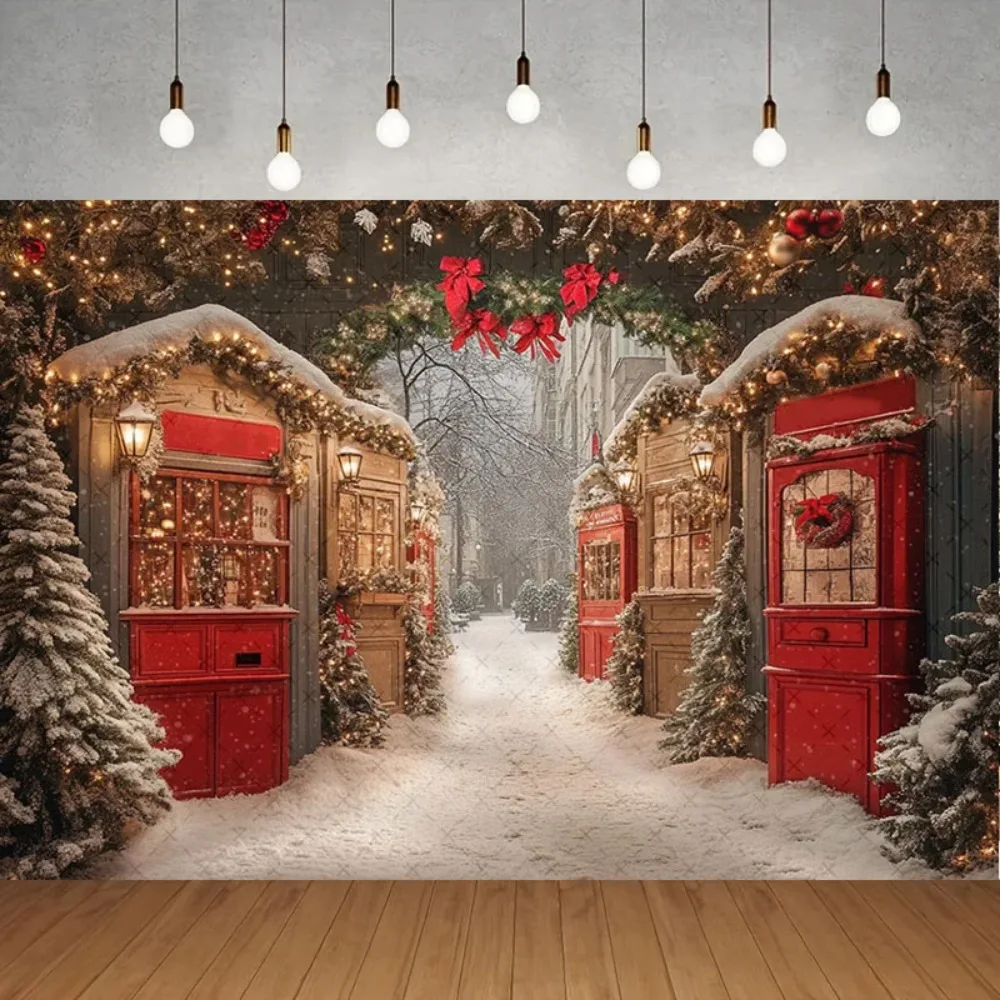 

Winter Christmas front door pine tree photography Backdrop, Christmas children's family portrait decoration photography Backdrop