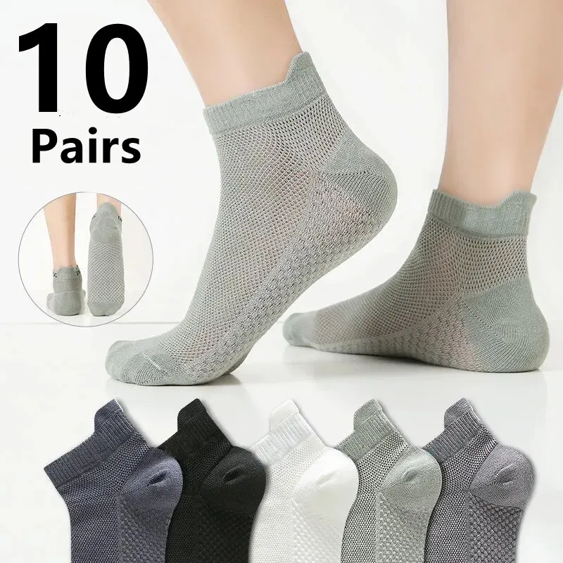 10 Pairs Cool and Breathable Mesh Socks for Men Summer Athletic Short Socks with Ear Tabs and Anti-Blister Design