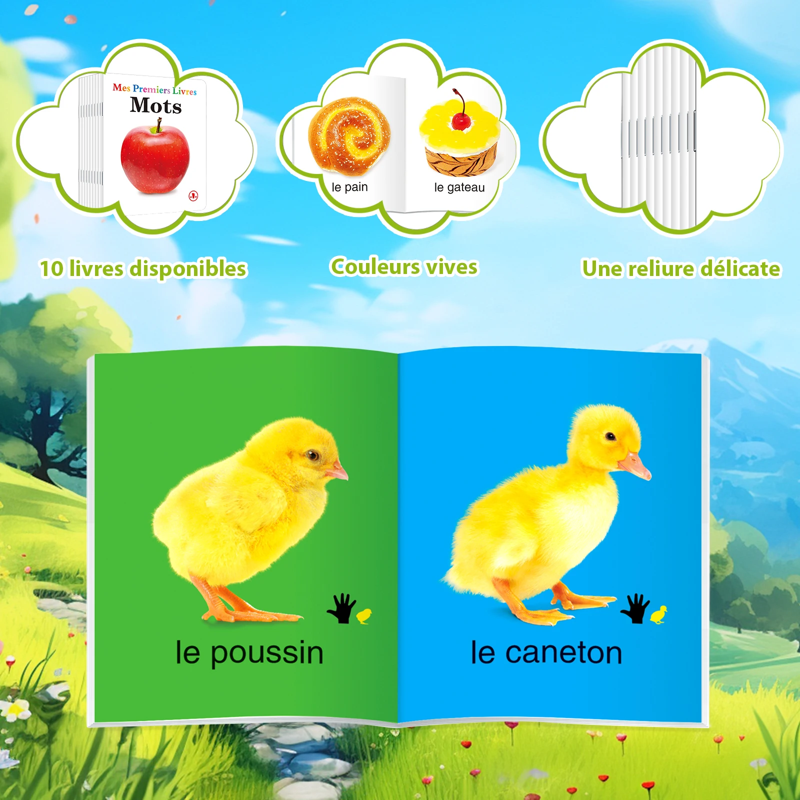French Early Learning Book Set - Fruits, ABC, Animals & More for Babies Cognitive development Baby storybooks