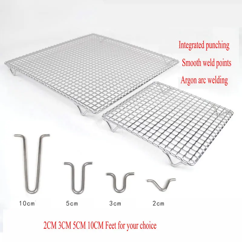 Stainless 304 Food Grade 2/3/510CM Feet 13-80CM Rectangle BBQ Grate Barbecue Grill Wire Grid Mesh Net for Water Oil Draining