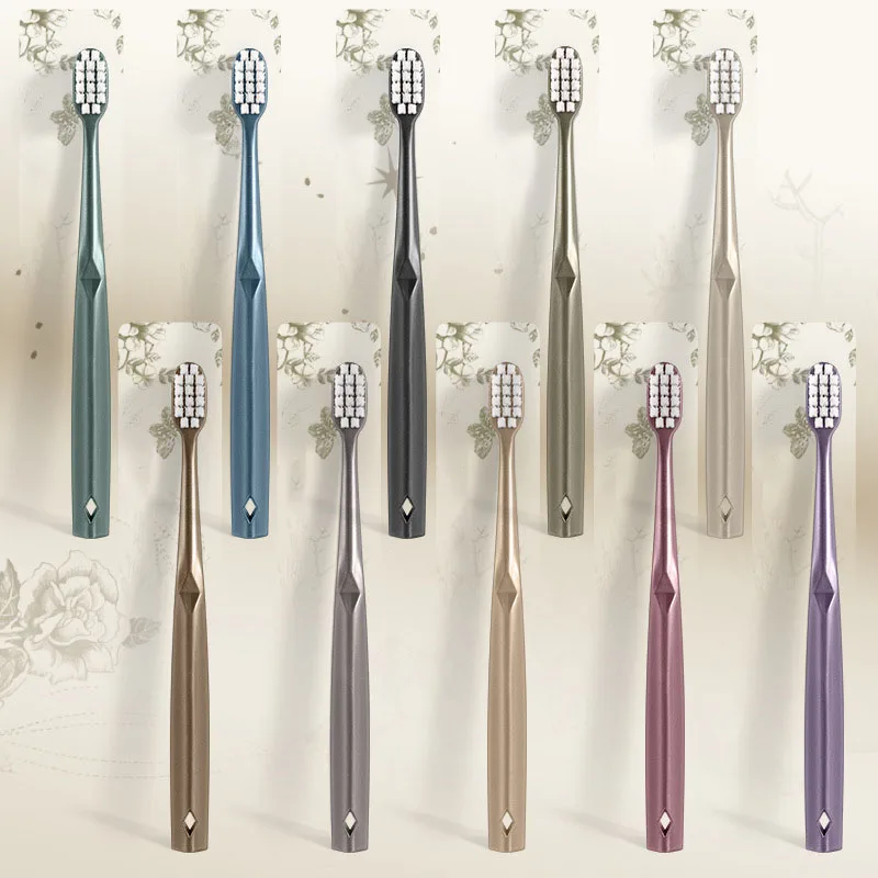 10PC Wide Headed Soft Bristled Adult Household Toothbrush Luxurious Gold-Plated Brush Handle Toothbrush Suitable For Gift Giving
