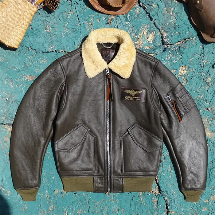 Tailor Brando Classic CWP-45P Oversize Men's Retro Sheep Shearling Genuine Leahter Aviator Jacket