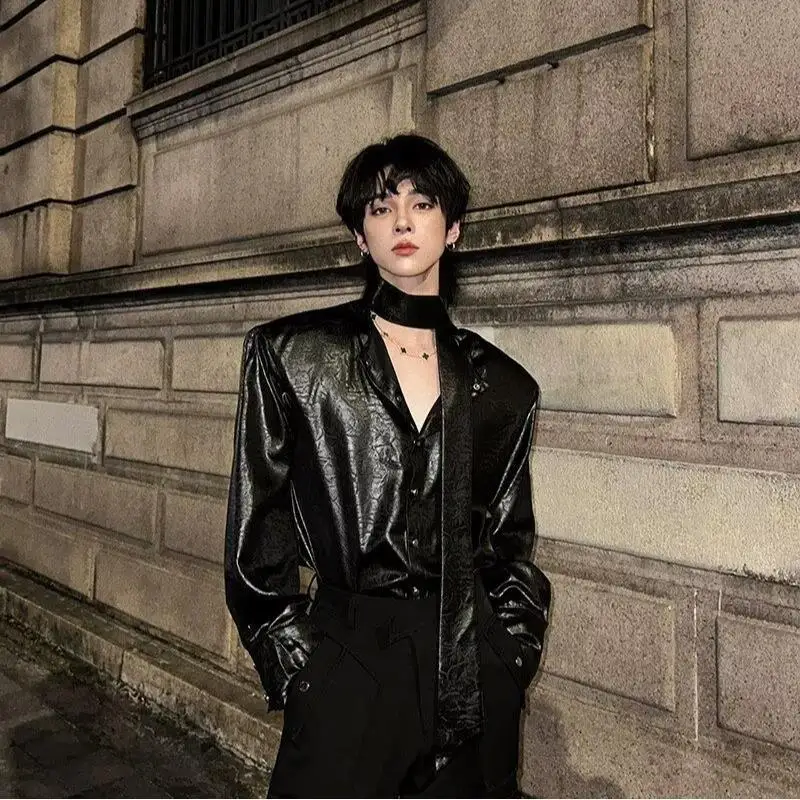 Glossy Metallic Stylish Rockabilly Shirt For Men Loose Fit Drape Suitable Performances Stage Wear Floral Blouse