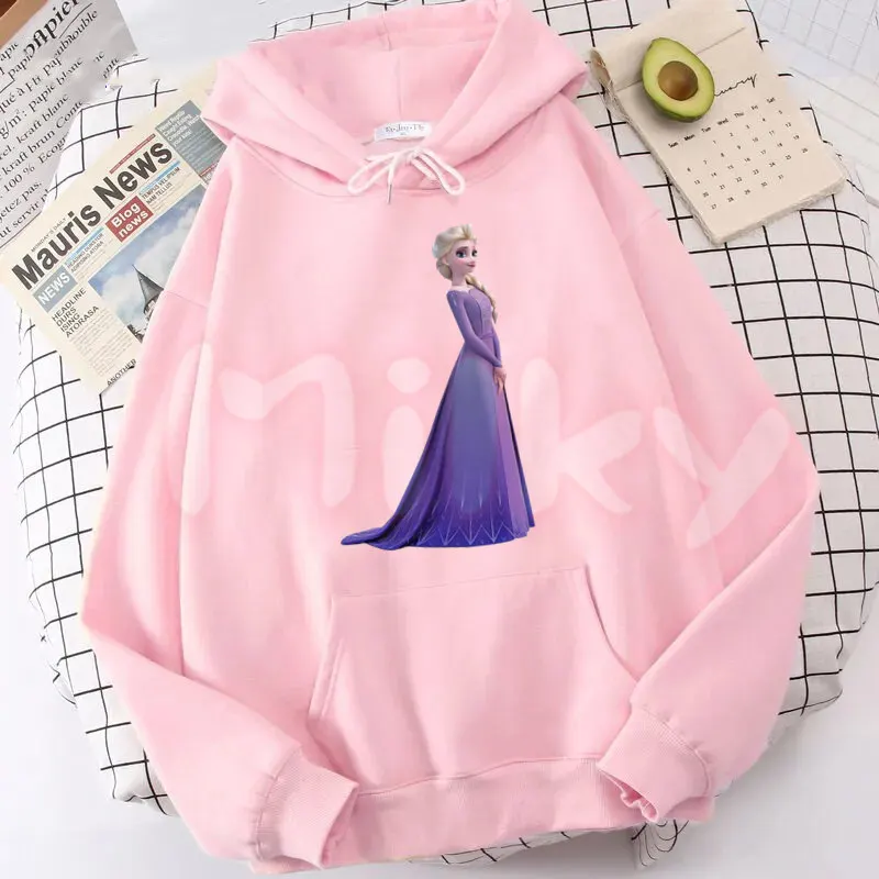 Cartoon Prinzessin Hoodie Gefrorene Elsa Oversize Kapuzenpullover Frau Ästhetische Lange Ärmel Weiche Crewneck Streetwear Kleidung