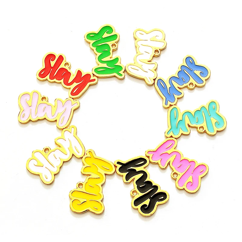 10pcs Letter Charms Slay LTC0059-LTC0062 For Necklace Bracelet Keychain Jewelry Making Accessories Wholesale