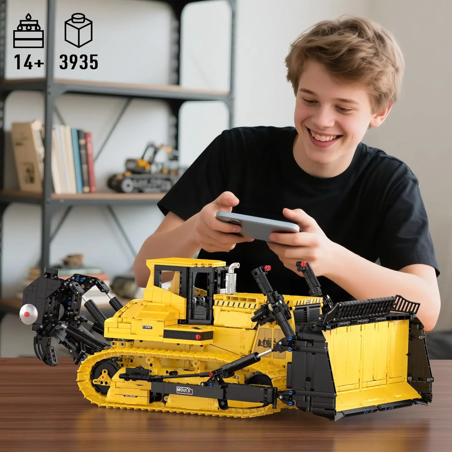 Bloques de construcción Bulldozer, juego de bloques de vehículos de construcción programable por aplicación, juguete de regalo de modelo de ingeniería DIY para recoger adultos