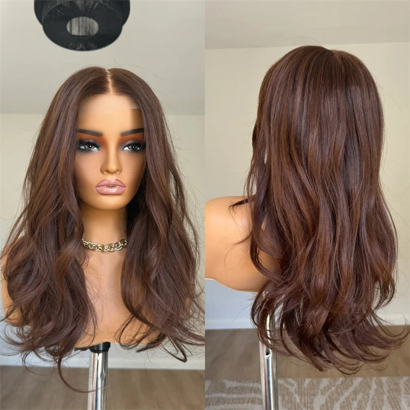 

Ombre Reddish Brown HD Lace Wigs Cosplay Synthetic Natural Hair Women Wig Party Daily Wig High Density Wig Glueless Wig 26 Inch