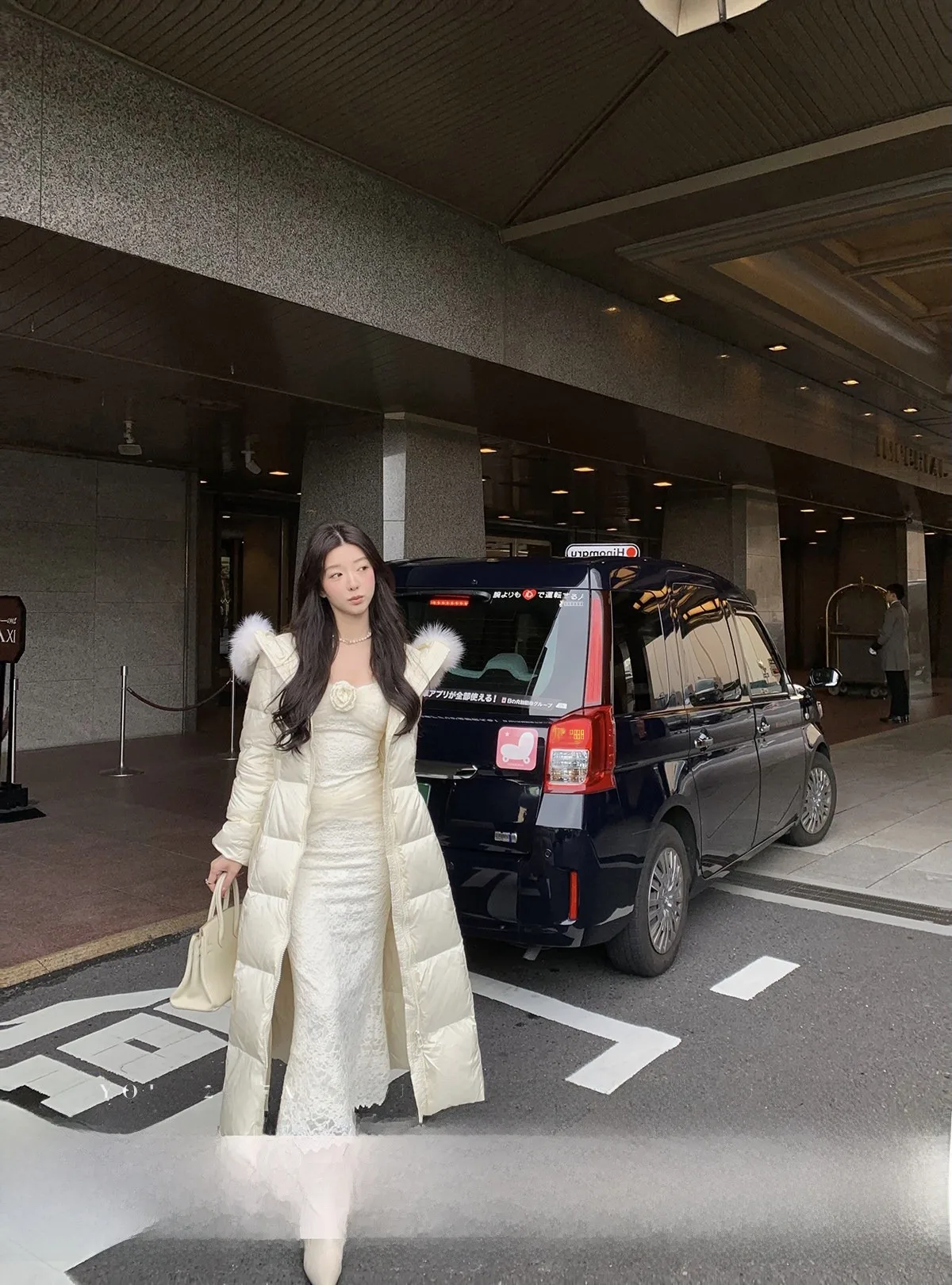 

YOLI Winter Long Hooded down Jaet Women's Versatile Warm Fur Collar Casual Sle Thiened White Goose down Filling