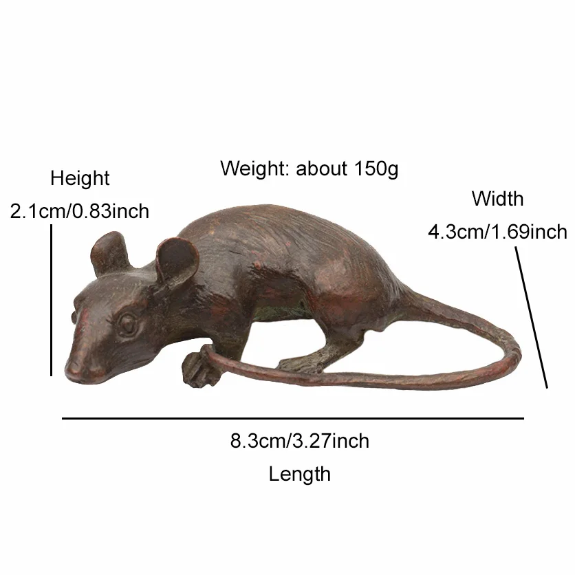 Antique Copper Big Rat Statue Desktop Ornaments Vintage Animal Mouse Figurines Living Rooms Home Decorations Crafts Accessories