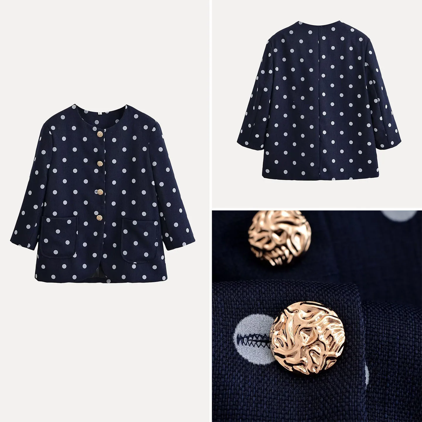

2025 Autumn New Sle Women's Faion Personali Simple round Ne Padded oulder Seven Sve Polka Dot Coat Z Brand