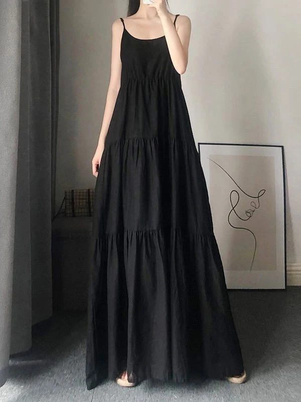 Sommerliches, frisches und elegantes Damenkleid, langes, sexy Trägerkleid mit Bauchbedeckung, schlankmachendes, extra langes Kleid bis zum Knöchel. – Detail 2