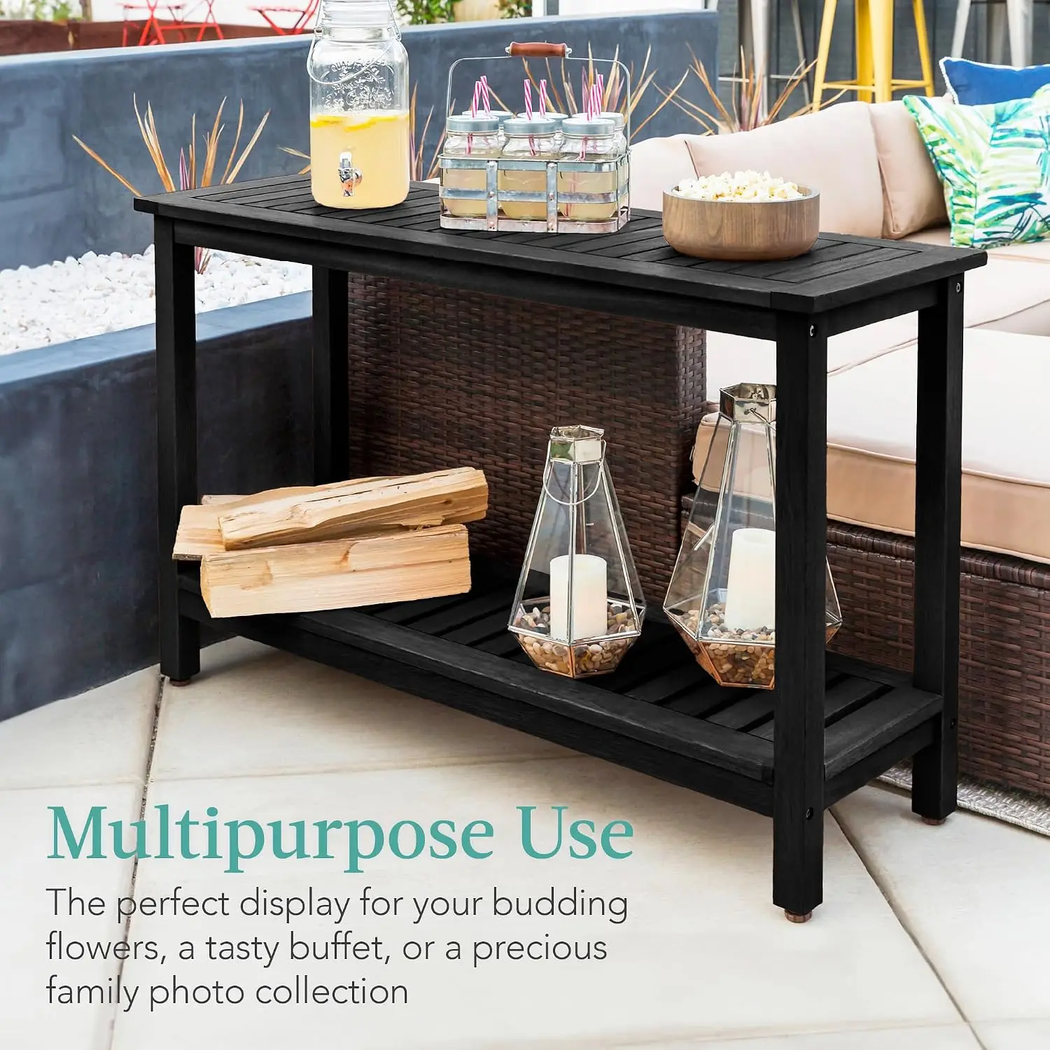 Wood 2-Shelf Console Table Indoor Outdoor Multifunctional Buffet Storage Organizer 48in w/Foot Sliders, Customized