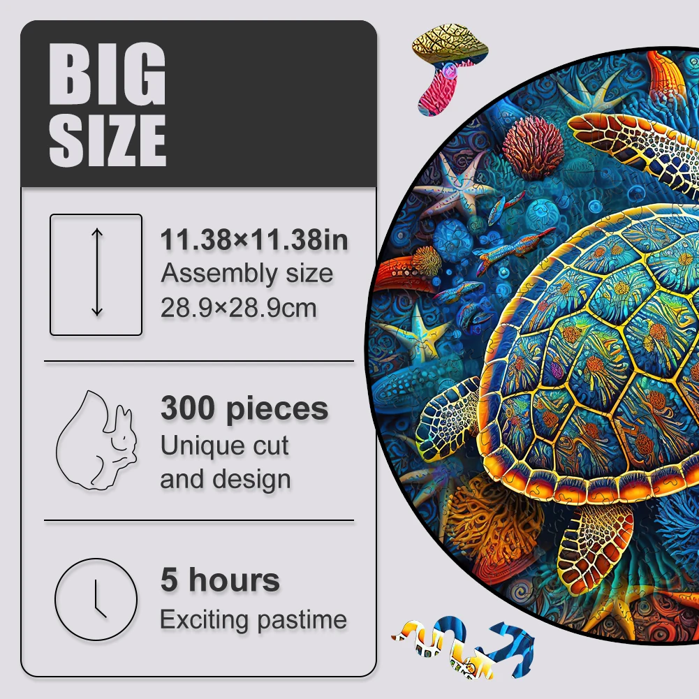 Wooden Puzzle Mandala Turtle Animal Jigsaw Puzzles For Kids Toys Ocean Wildlife Wood Puzzle With Sea Turtles Educational games