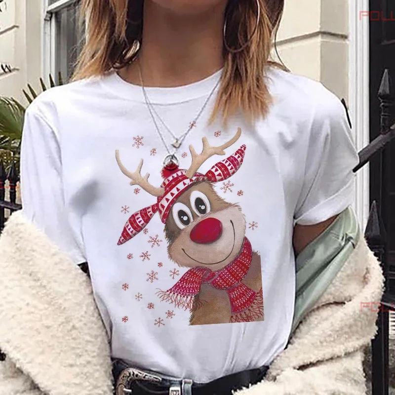 Nueva camiseta de Papá Noel para mujer, camiseta bonita Harajuku de Navidad a la moda para mujer, camiseta Harajuku Kawaii, ropa Y2K para mujer